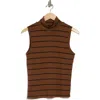 Sanctuary Essential Stripe Mock Neck Rib Sleeveless Top In Clove/black Stripe
