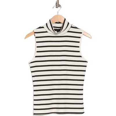 Sanctuary Essential Sleeveless Mock Neck Knit Top In Scone/black Stripe
