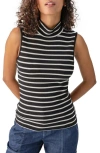 Sanctuary Essential Stripe Sleeveless Mock Neck Knit Top In Black,chalk Stripe