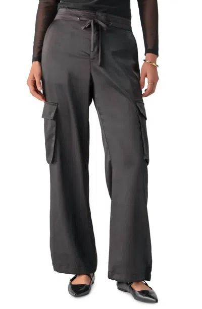 Sanctuary Eve Drawstring Satin Cargo Pants In Black In Gray