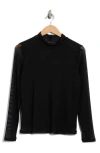 Sanctuary Everyday Mock Neck Long Sleeve Mesh Top In Black
