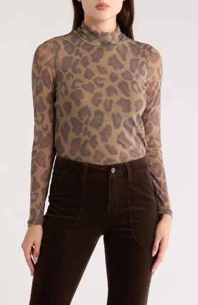 Sanctuary Everyday Mock Neck Long Sleeve Mesh Top In Brown