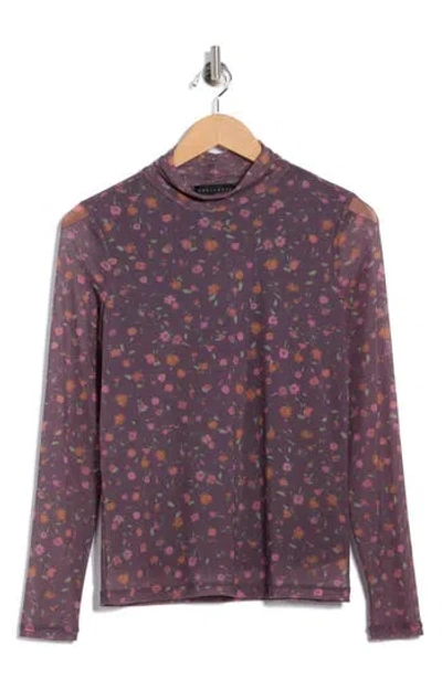 Sanctuary Everyday Mock Neck Long Sleeve Mesh Top In Burgundy