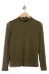 Sanctuary Everyday Mock Neck Long Sleeve Mesh Top In Green