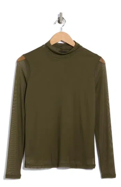 Sanctuary Everyday Mock Neck Long Sleeve Mesh Top In Green