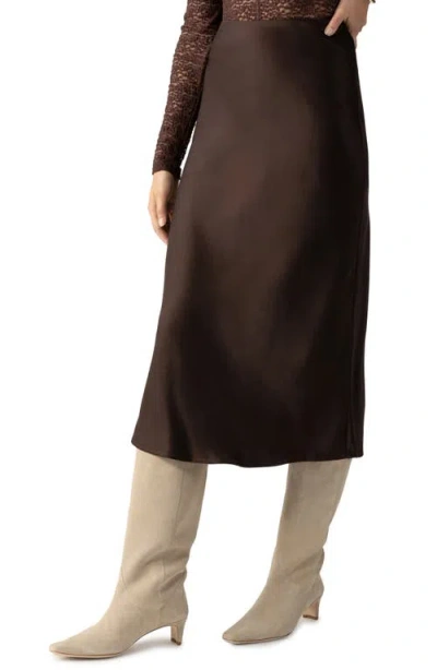 Sanctuary Everyday Satin Midi Skirt In Coffee