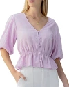 Sanctuary Puff Sleeve Button Front Top In Iris In Iris