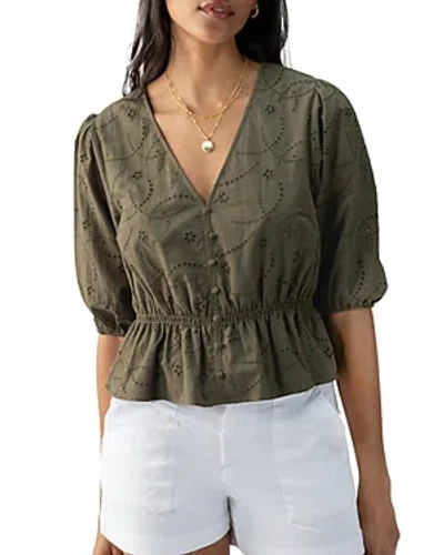 Sanctuary Eyelet Button Front Top In Burnt Olive