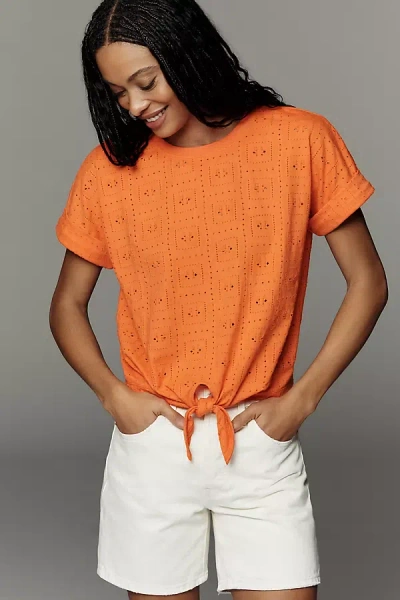 Sanctuary Eyelet Front-tie T-shirt Top In Orange