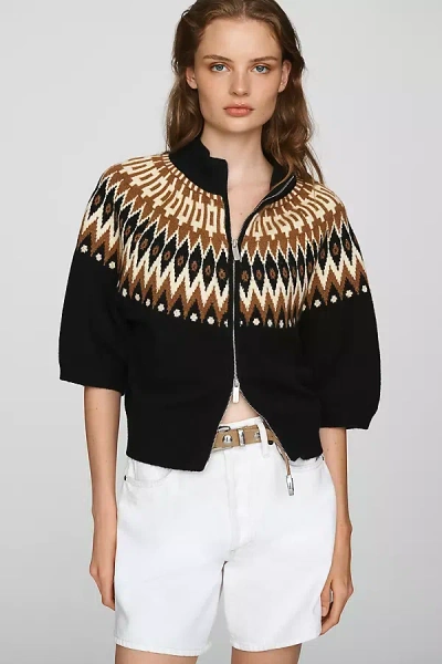 Sanctuary Fair Isle Zip-up Sweater In Black