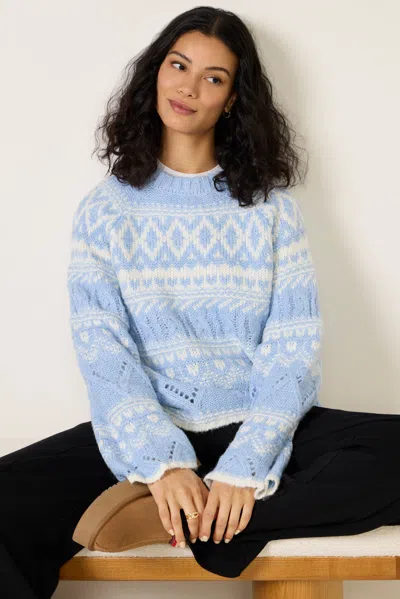 Sanctuary Fairisle Crew Neck Sweater In Blue