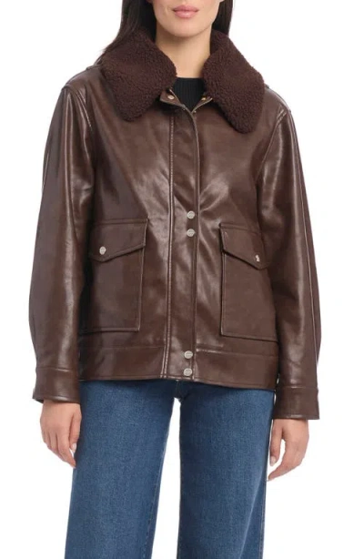 Sanctuary Faux Leather Bomber Jacket In Brown