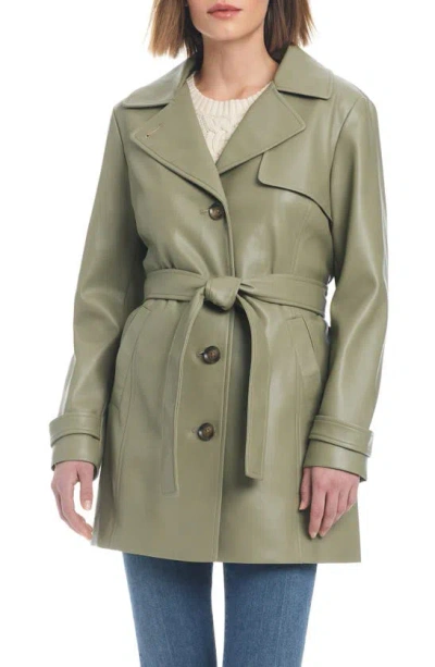 Sanctuary Faux Leather Trench Coat In Spring Sage
