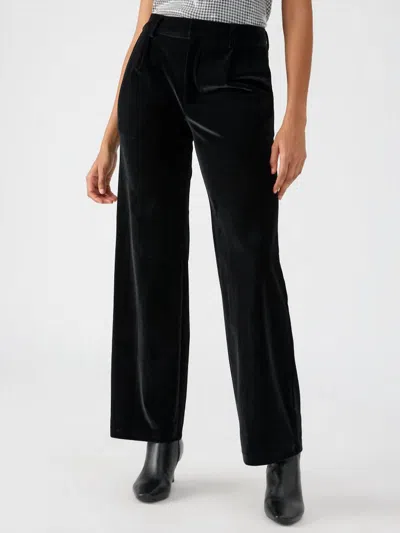 SANCTUARY FAYE SEMI HIGH RISE VELVET TROUSER PANT IN BLACK