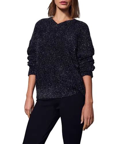 Sanctuary Feather Shimmer V Neck Sweater In Black Metallic