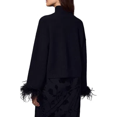 Sanctuary Feather Trim Mock Neck Sweater In Black
