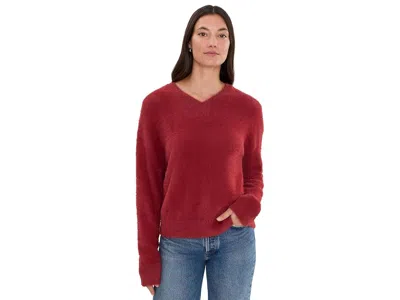 Sanctuary Feather V-neck Sweater Women's Sweater Scarlet: Xs (us 2), Nylon/polyester In Red