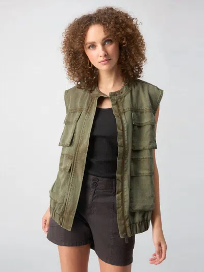 Sanctuary Field Utility Vest In Washed Olive In Multi