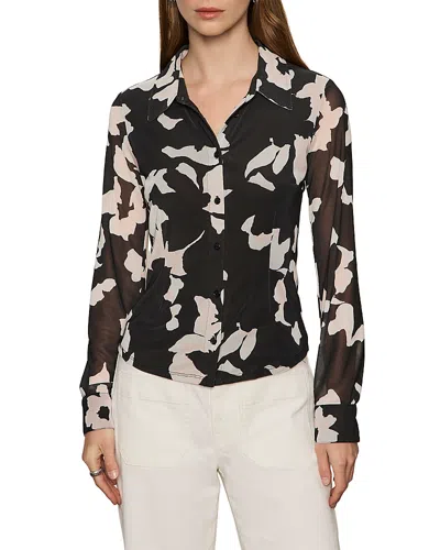 Sanctuary Fitted Mesh Button Down Top In Black