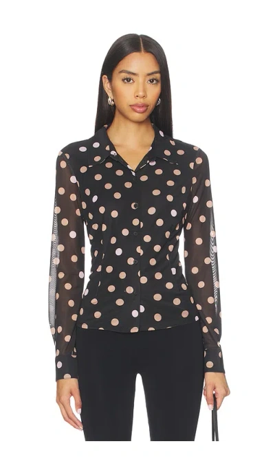 Sanctuary Fitted Mesh Button Down Top In Black