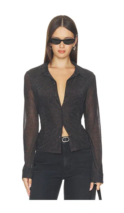 Sanctuary Fitted Mesh Button Down Top In Black