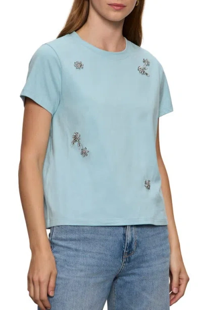 Sanctuary Floral Crystal Embellished Organic Cotton T-shirt In Blue