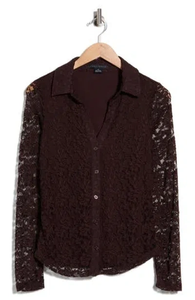 Sanctuary Floral Lace Button-up Shirt In Bailey Chip Brown