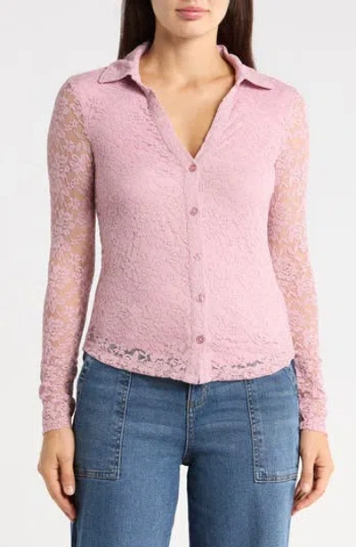 Sanctuary Floral Lace Button-up Shirt In Orchid Dusk Purple