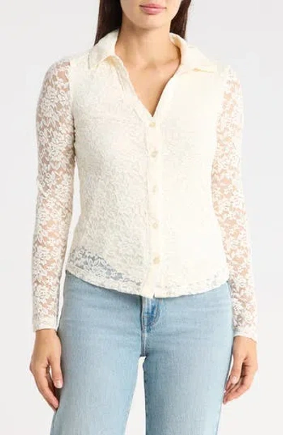 Sanctuary Floral Lace Button-up Shirt In Scone White
