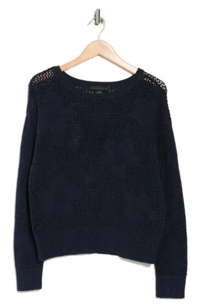 Sanctuary Floral Open Stitch Cotton Sweater In Heritage Navy