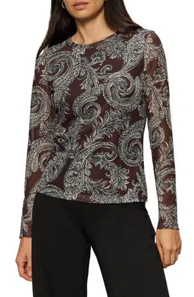 Sanctuary Floral Print Long Sleeve Mesh Top In Gray