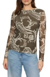 Sanctuary Floral Print Long Sleeve Mesh Top In Multi