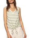Sanctuary Traveler Twist Sleeve Tee In Light Ecru Olive Stripe In Sage/muslin Stripe