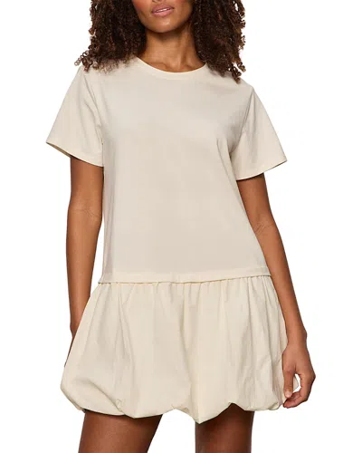 Sanctuary For Keeps Mixed Media Bubble Hem Cotton T-shirt Minidress In White