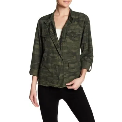 Sanctuary Fray Hem Utility Camo Print Military Jacket In Green