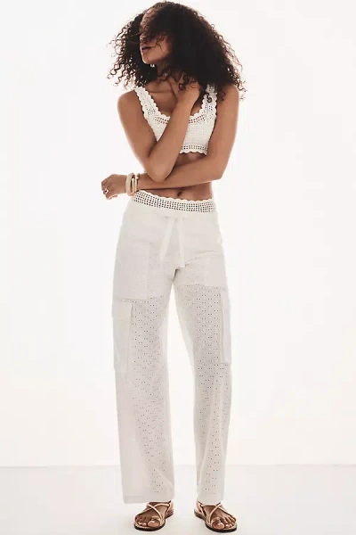 Sanctuary Free Time Eyelet Wide-leg Pants In White