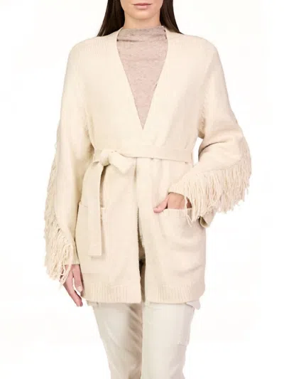 Sanctuary Fringe Belted Cardigan In Heather Oatmeal In Beige