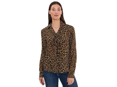 Sanctuary Front Row Scarf Blouse Women's Clothing Champagne Spots: Lg (us 10-12), Viscose In Brown