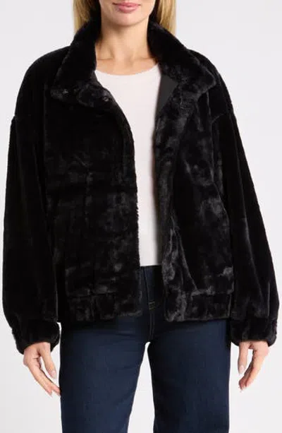Sanctuary Funnel Neck Faux Fur Bomber Jacket In Black