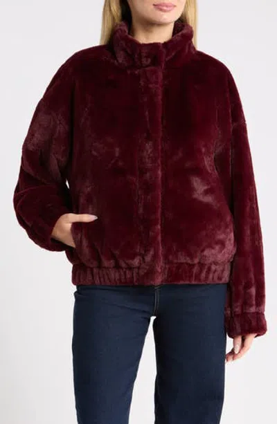 Sanctuary Funnel Neck Faux Fur Bomber Jacket In Port Red