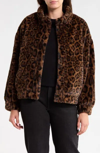 Sanctuary Funnel Neck Faux Fur Bomber Jacket In Shadow Leopard Brown