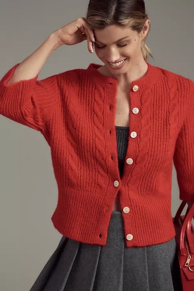 Sanctuary Fuzzy Cable Knit Cardigan Sweater In Red