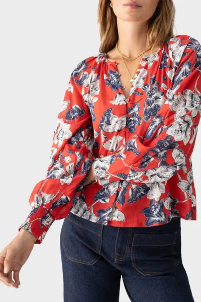 Sanctuary Garden Button Front Blouse In Etching Floral In Red