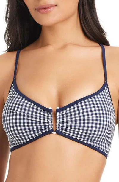 Sanctuary Gingham Print U-bar Bikini Top In Blue