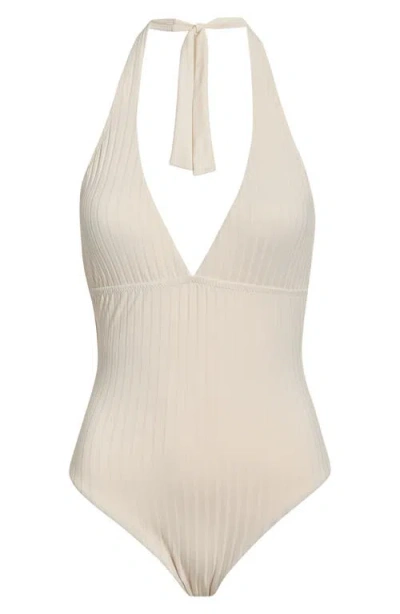 Sanctuary Halter Rib One-piece Swimsuit In Neutral