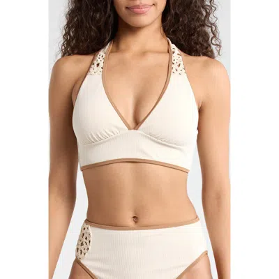 Sanctuary Halter Rib Triangle Bikini Top In White