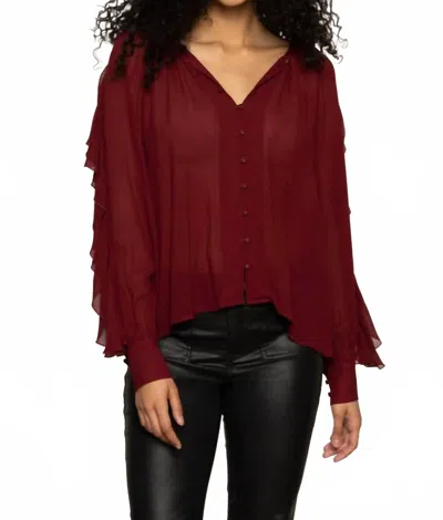 Sanctuary Harmony Ruffle Sleeve Blouse In Crimson In Brown