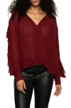 Sanctuary Harmony Ruffle Sleeve Button-up Shirt In Burgundy