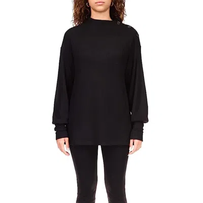 Sanctuary High Standards Tunic Top Women's Black Waffle Knit Mock Neck Gbo3039