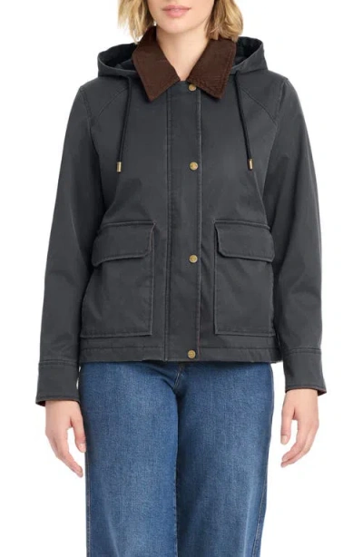 Sanctuary Hooded Waxed Jacket In Gray